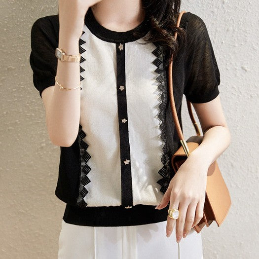 Lucine Lace-Trim Knit Top