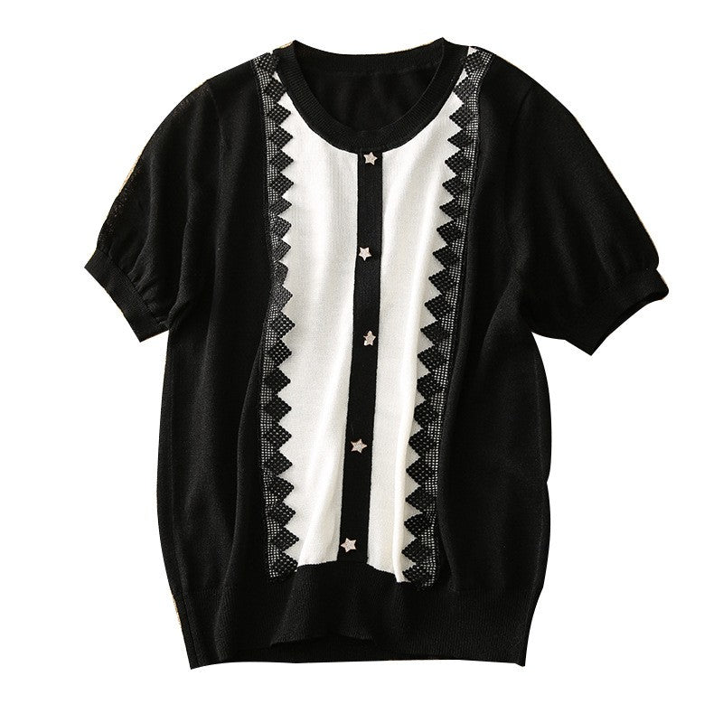 Lucine Lace-Trim Knit Top